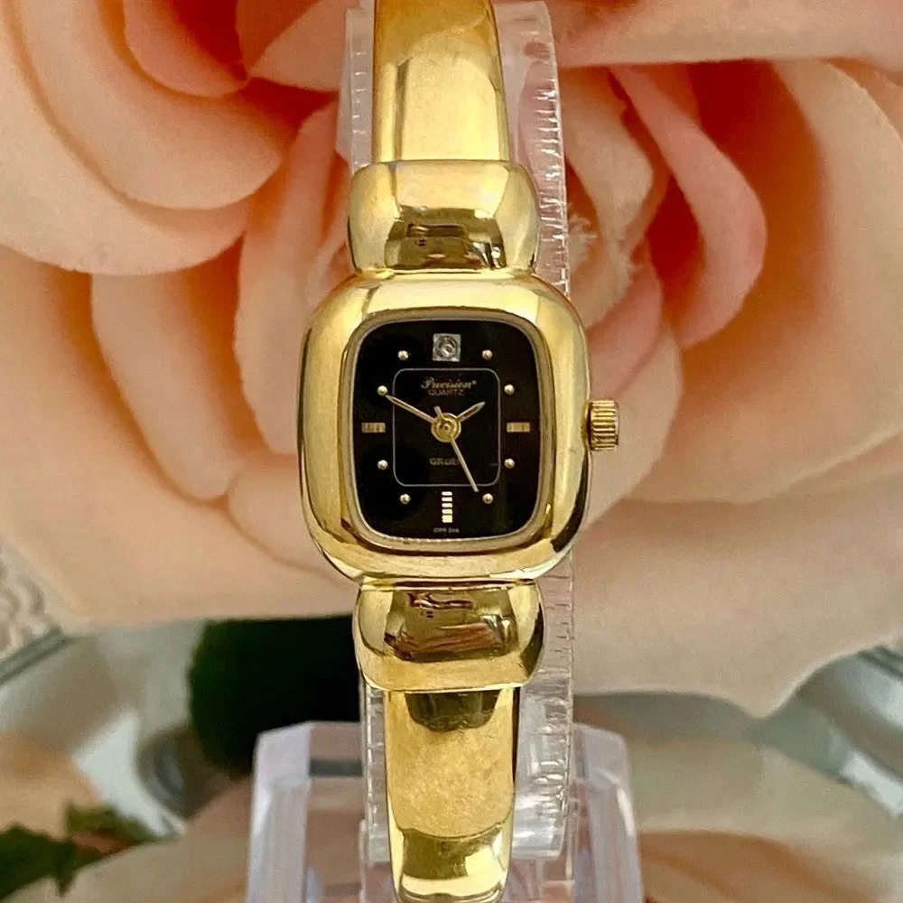 Vintage Gruen Precision Swiss Parts Diamond Accented Dial Hinged Bangle Watch